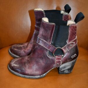 Bed Stu Maroon Leather Ankle Boots